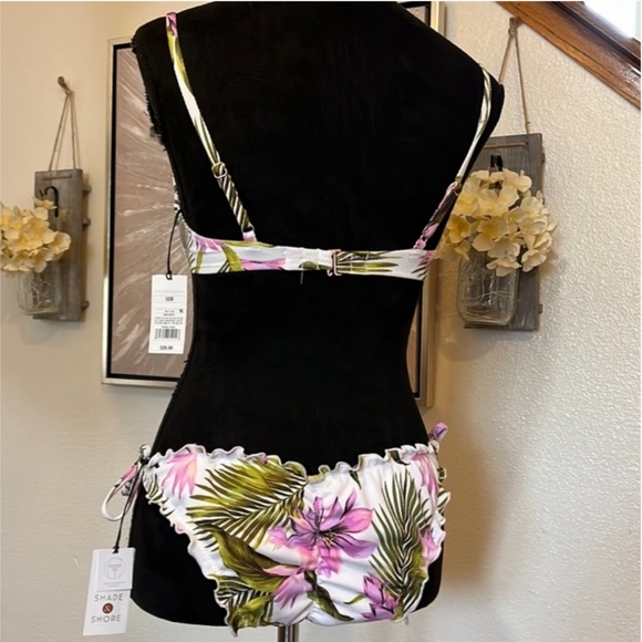 *BOGO*NWT-Shade and Shore - 2 Piece Bikini Set Top-34B-Bottom M8/10 White/Floral - Picture 10 of 11